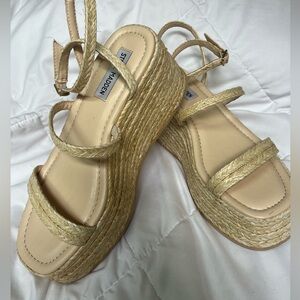 Steve Madden Natural Raffia Wrap Around Platform Sandals